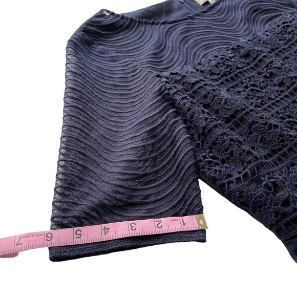 Katherine Kelly Navy Lace Inset Short Sleeve Midi Sheath Dress in size 10. - Picture 11 of 14